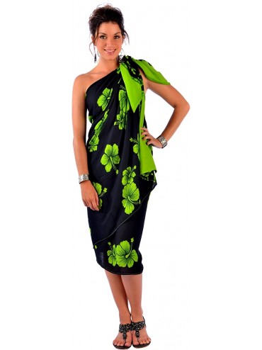 Cover-Ups 1 World Sarongs Womens Plus Size Fringeless Floral/Flower Sarong - Lime Green / Black - C711KCMCG6T $43.76