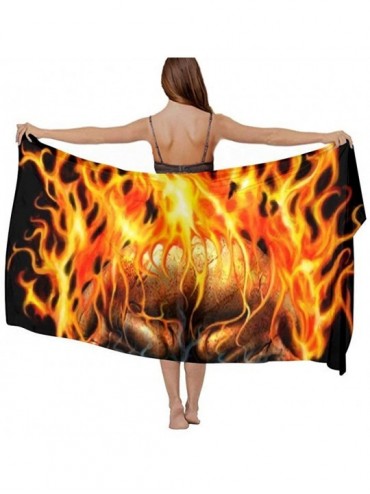 Cover-Ups Women Chiffon Scarf Summer Beach Wrap Skirt Swimwear Bikini Cover-up - Flaming Fire Skull Black - CZ190HIKSZZ $44.11